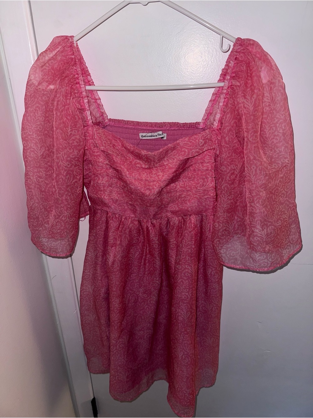 Abercrombie & Fitch Pink Floral Puff Sleeve Smocked Mini Dress